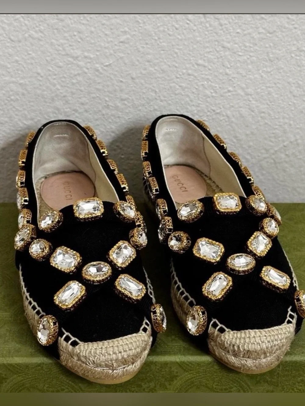Gucci Black Crystal-Embellished Espadrille Flats